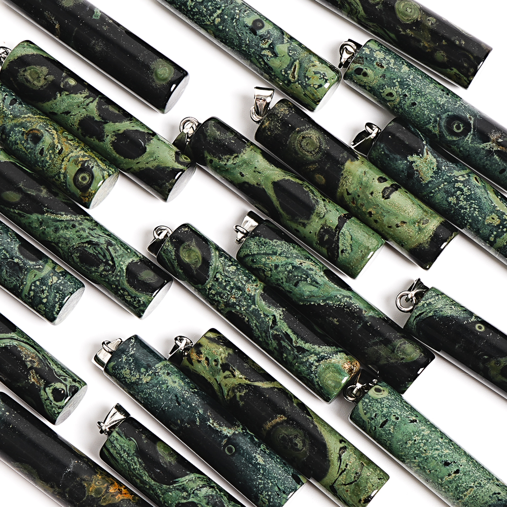 Jewelry Making Gemstones - NATURAL GREEN GEMSTONE CYLINDRICAL PENDANT STONE